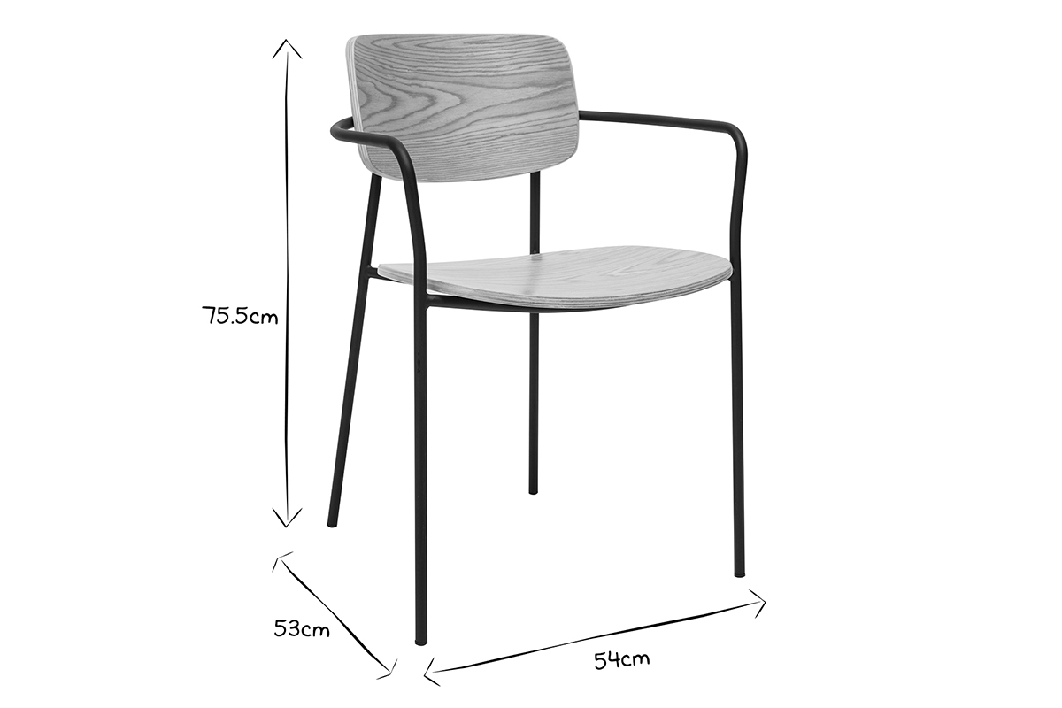 Sthle aus hellem Eichenholz und schwarzem Metall (2er-Set) SUSAN