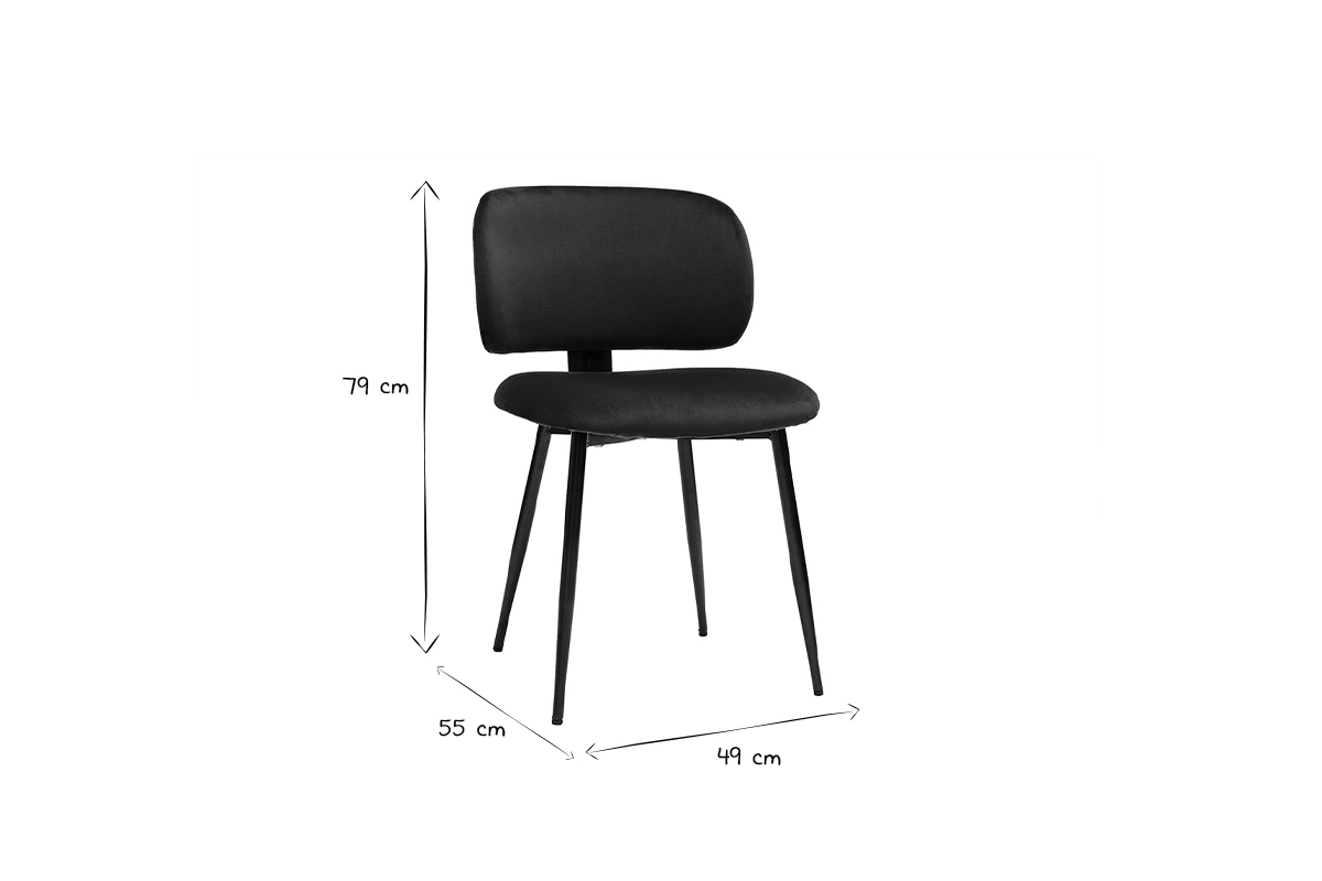 Sthle aus petrolblauem Samtstoff und schwarzem Metall (2er-Set) ATRIUM