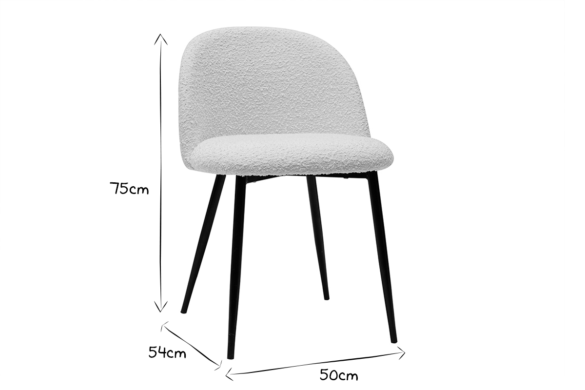 Sthle aus Stoff mit Boucl-Wolleffekt in Ecru und schwarzem Metall (2er-Set) CELESTE