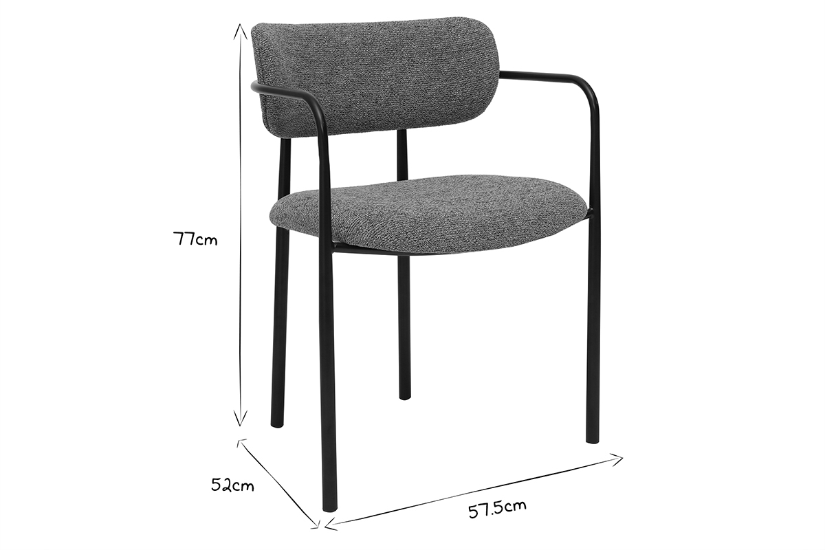 Sthle aus taupefarbenem strukturiertem Stoff und schwarzem Metall (2er-Set) SWIFT