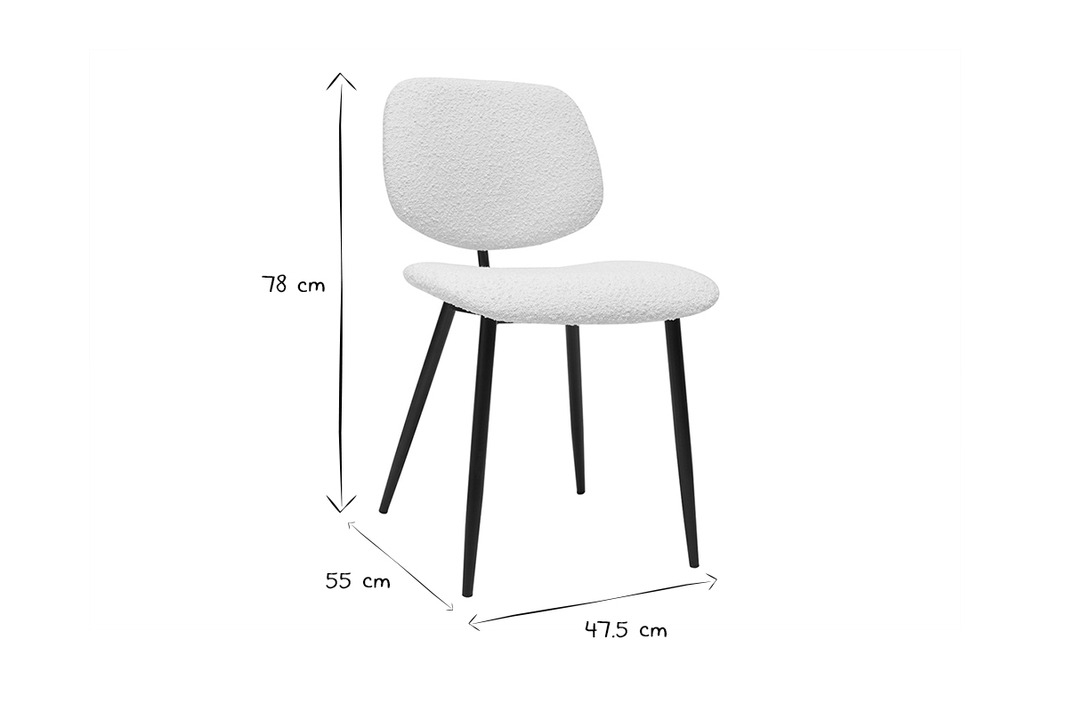 Sthle aus weiem Stoff mit Boucl-Wolleffekt und schwarzem Metall (2er-Set) TOBIAS