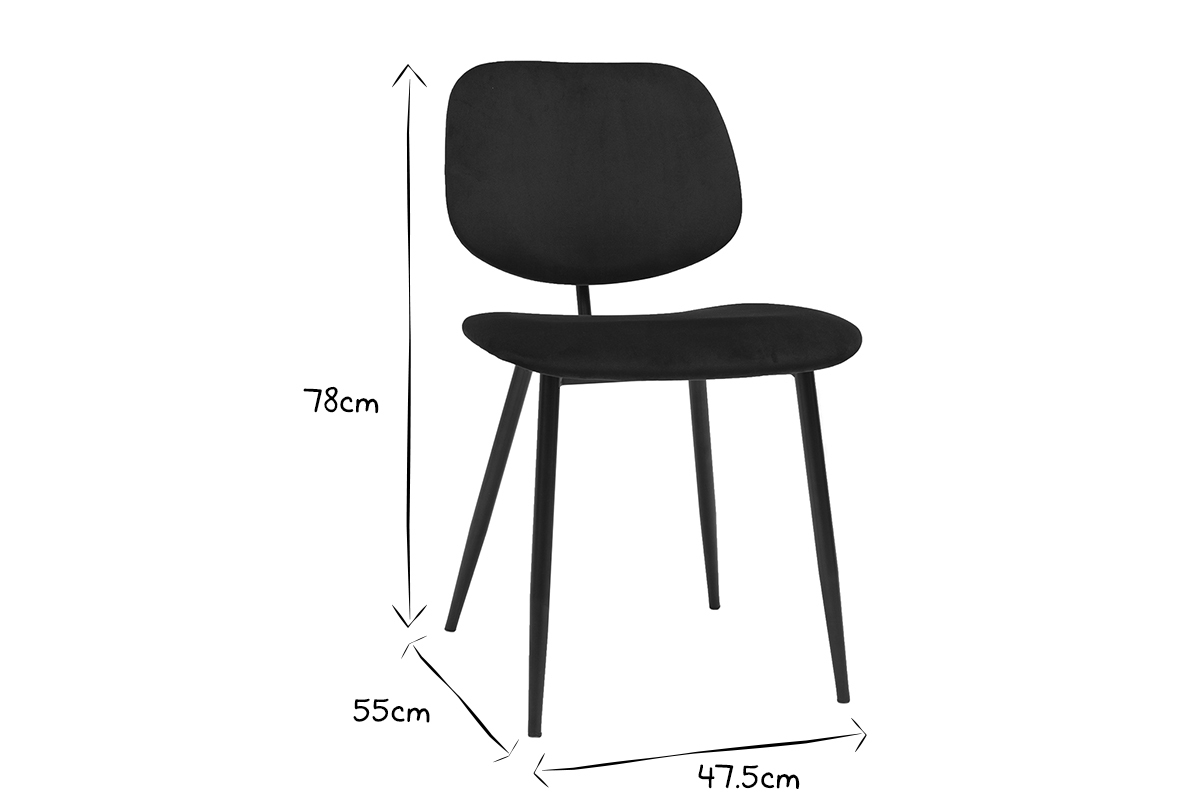 Sthle TOBIAS aus schwarzem Samt und schwarz lackiertes Metall 2er-Set TOBIAS