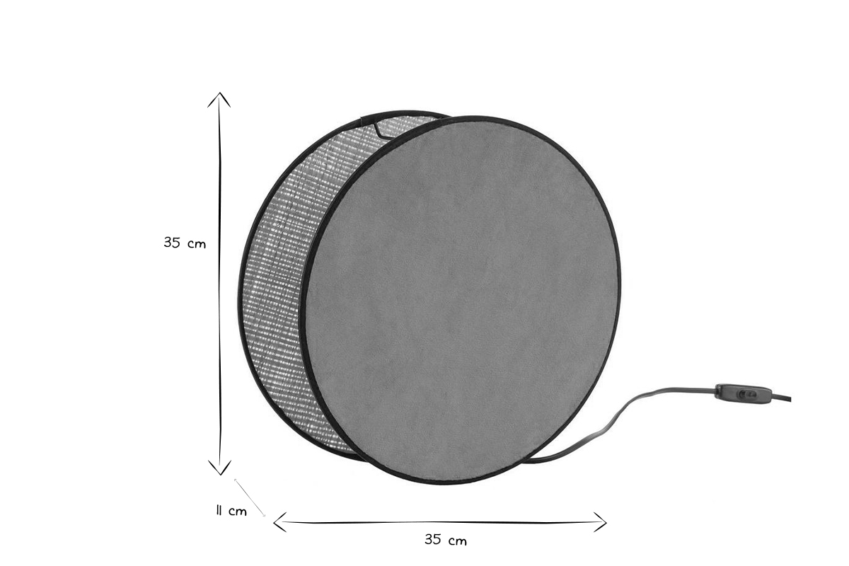 Tischleuchte aus zwei Materialien gelber Samt und Bast D 35 cm VERSO