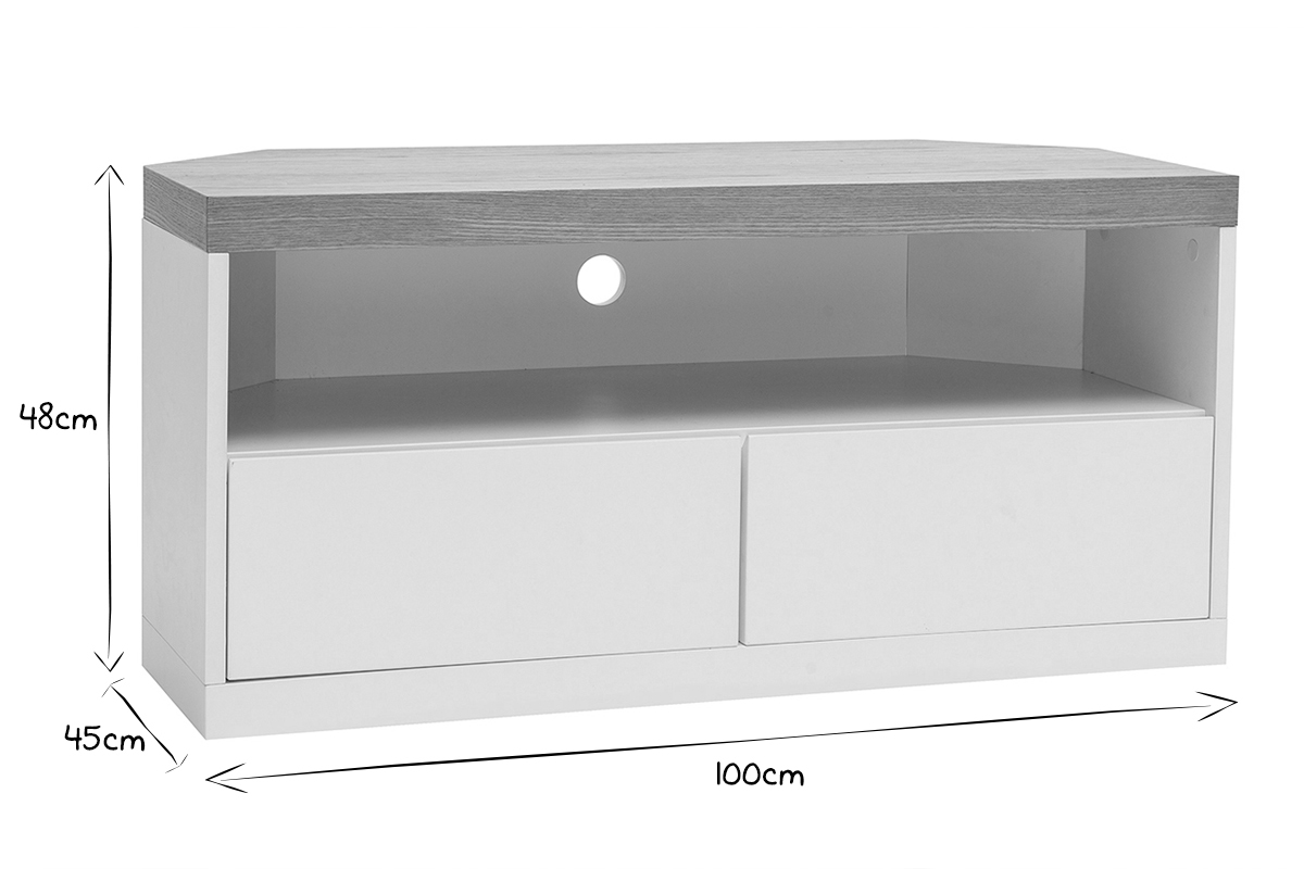 TV-Eckmbel wei und Eschenfurnier MAX