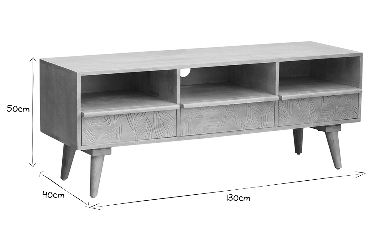 TV-Mbel aus massivem Mangoholz mit Gravur L130 KAFFIR