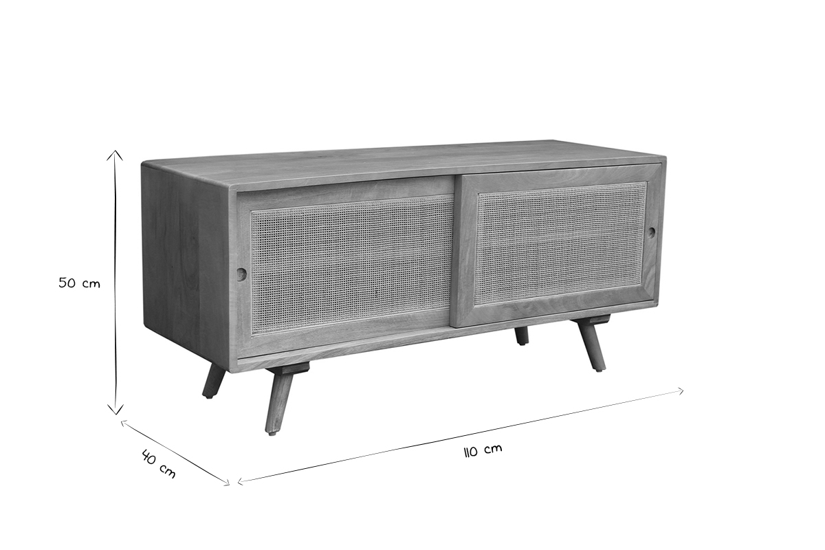 TV-Mbel aus massivem Mangoholz und Rattan-Rohrgeflecht B110 cm ACANGE