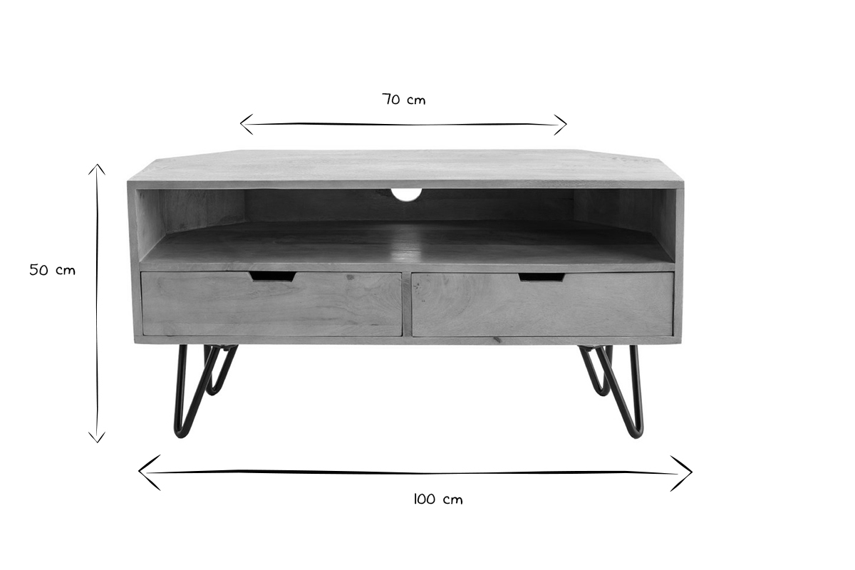 TV-Mbel Eckelement aus Mangoholz und schwarzem Metall VIBES