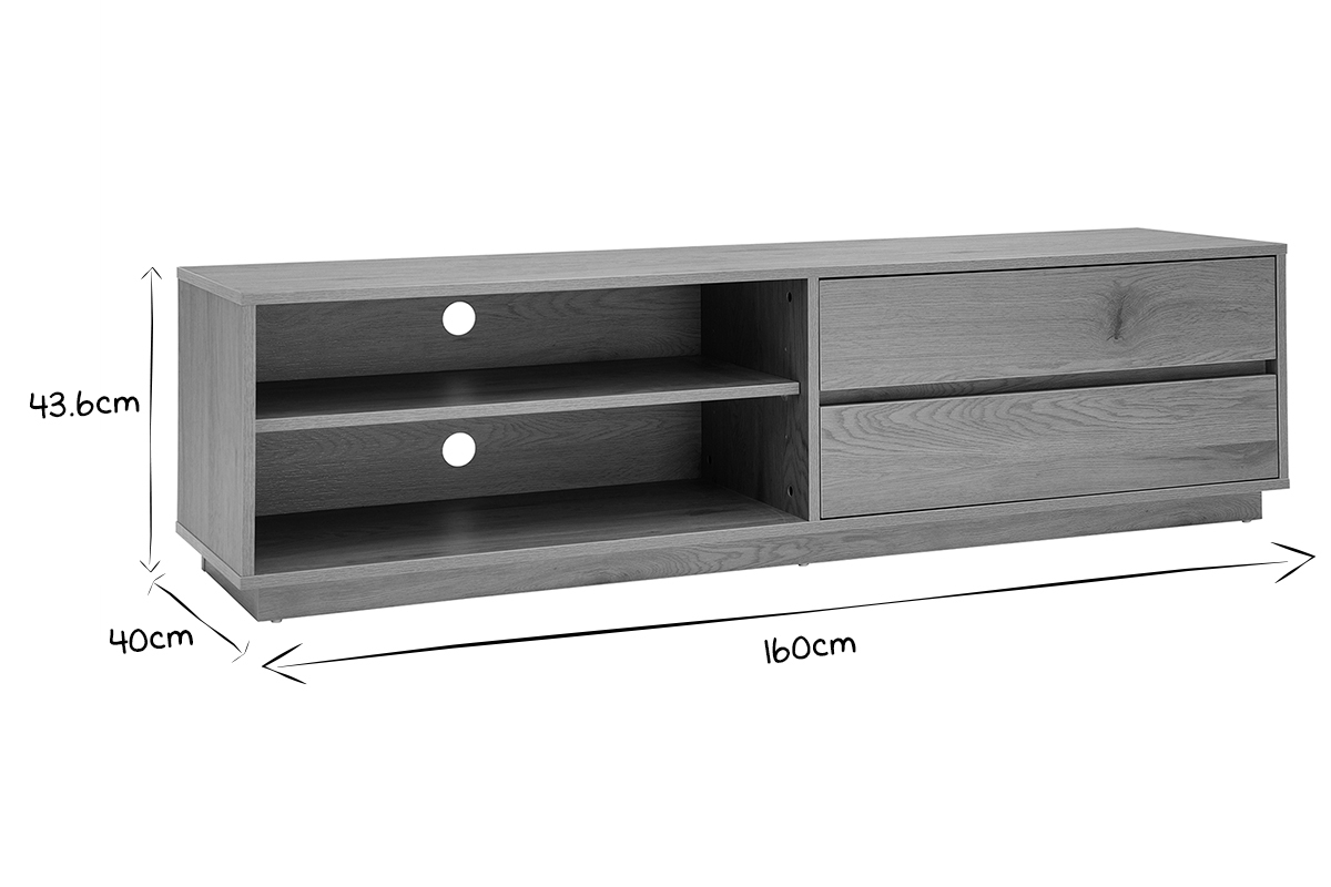 TV-Mbel mit hellem Holzfinish in Eiche 2 Schubladen L160 cm MADERO