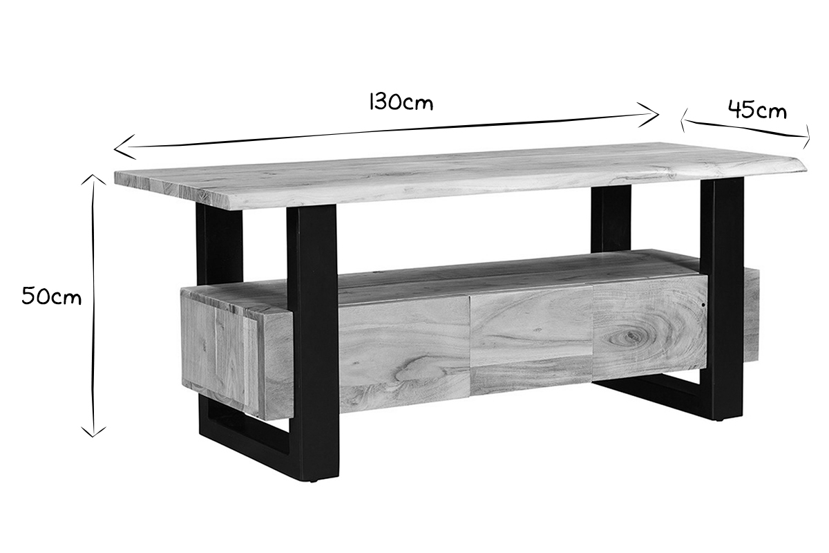 TV-Schrank mit 3 Schubladen aus massivem Akazienholz und Metall B 130 cm WAYI