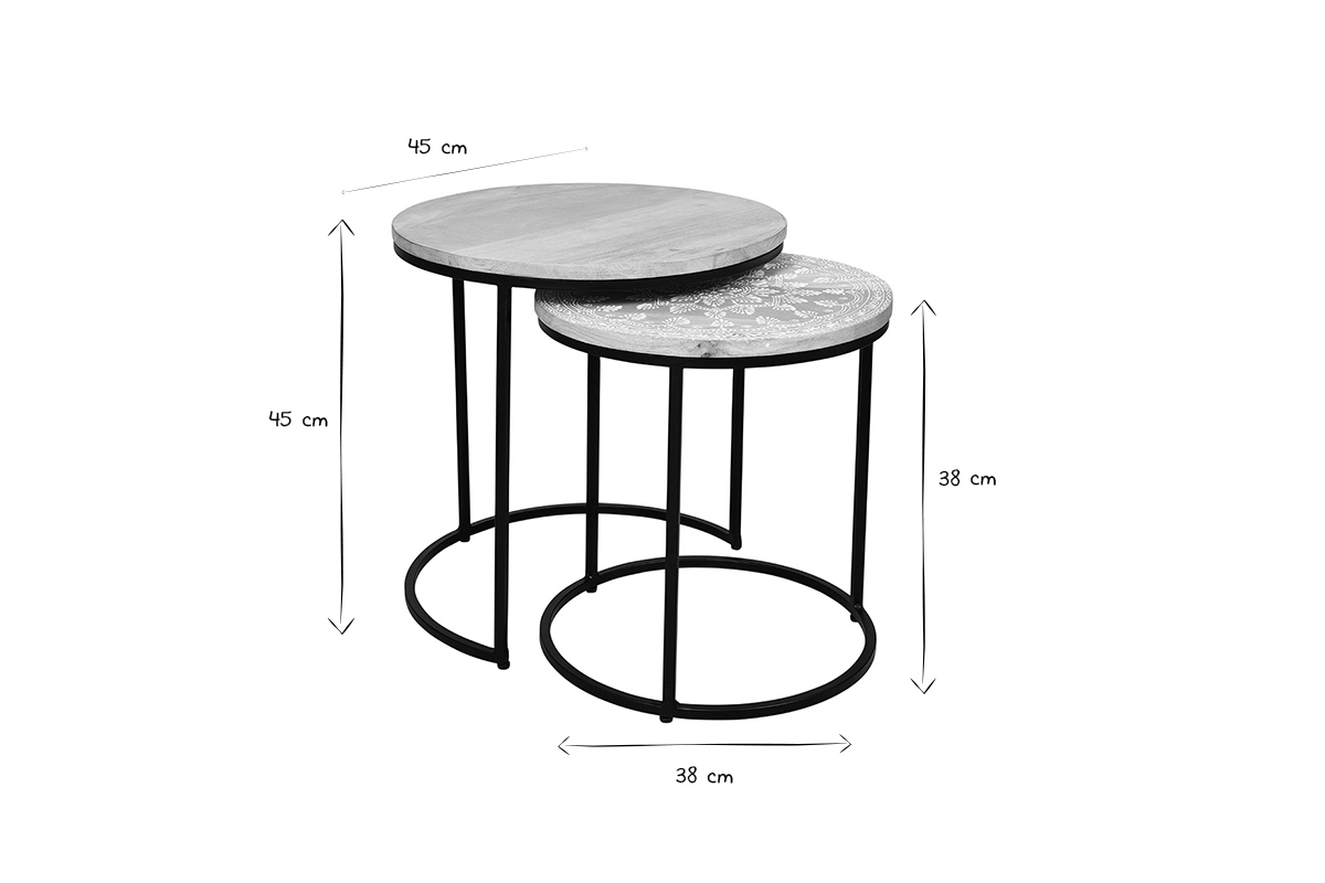 Verschachtelungs-Couchtische aus massivem Mangoholz und Metall TOGETHER