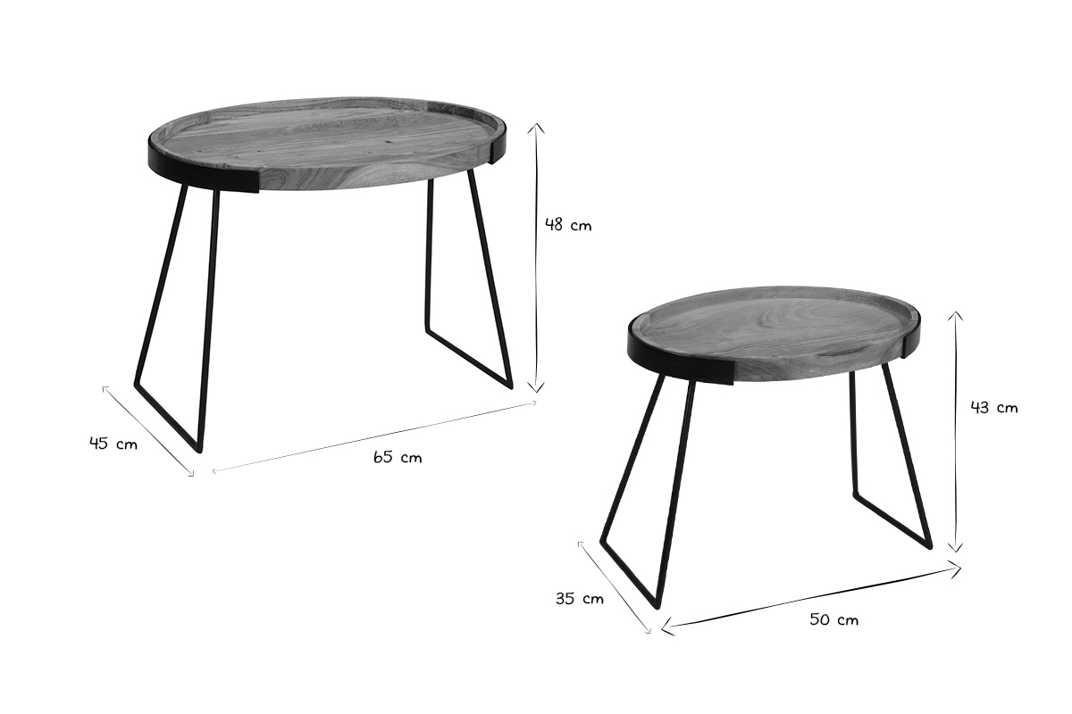 Verschachtelungs-Couchtische aus Metall und massivem Akazienholz ELAVO