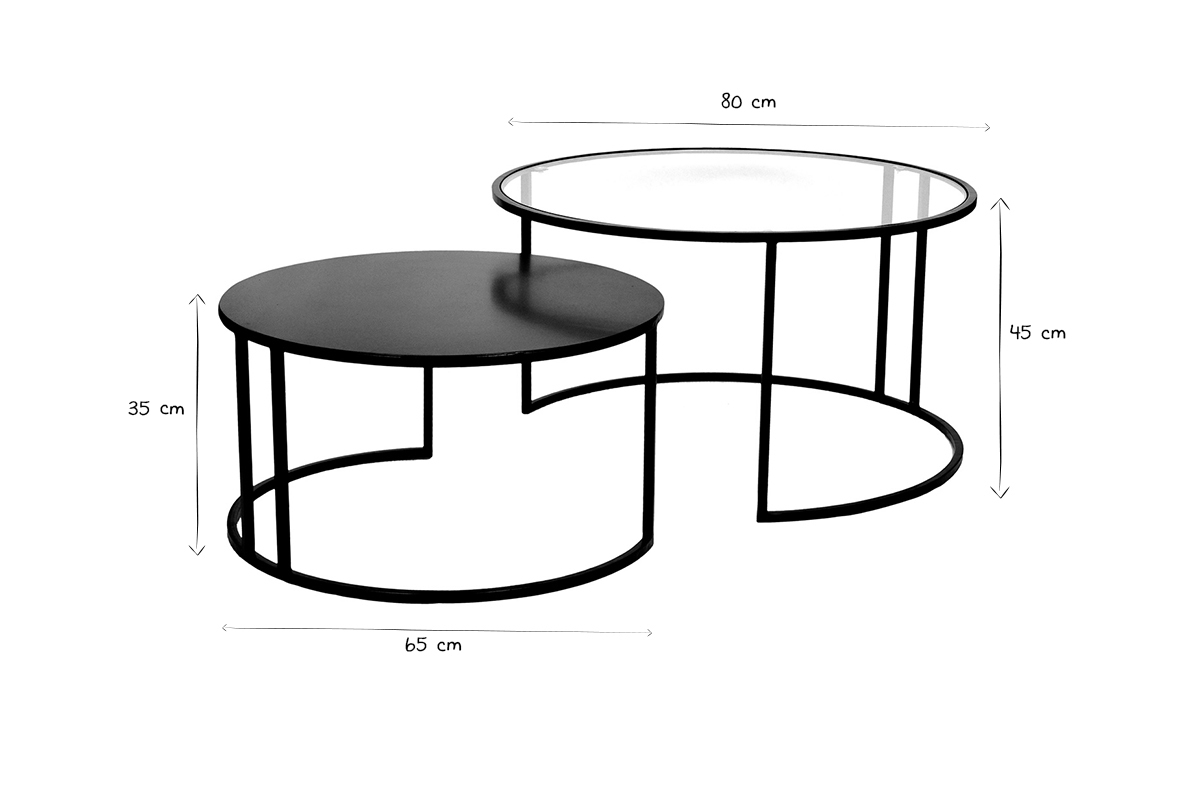 Verschachtelungstische aus Glas und Metall TAHL