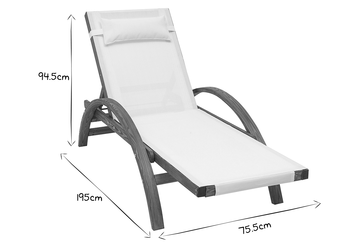 Verstellbare Gartenliege wei und holzfarben PIANA