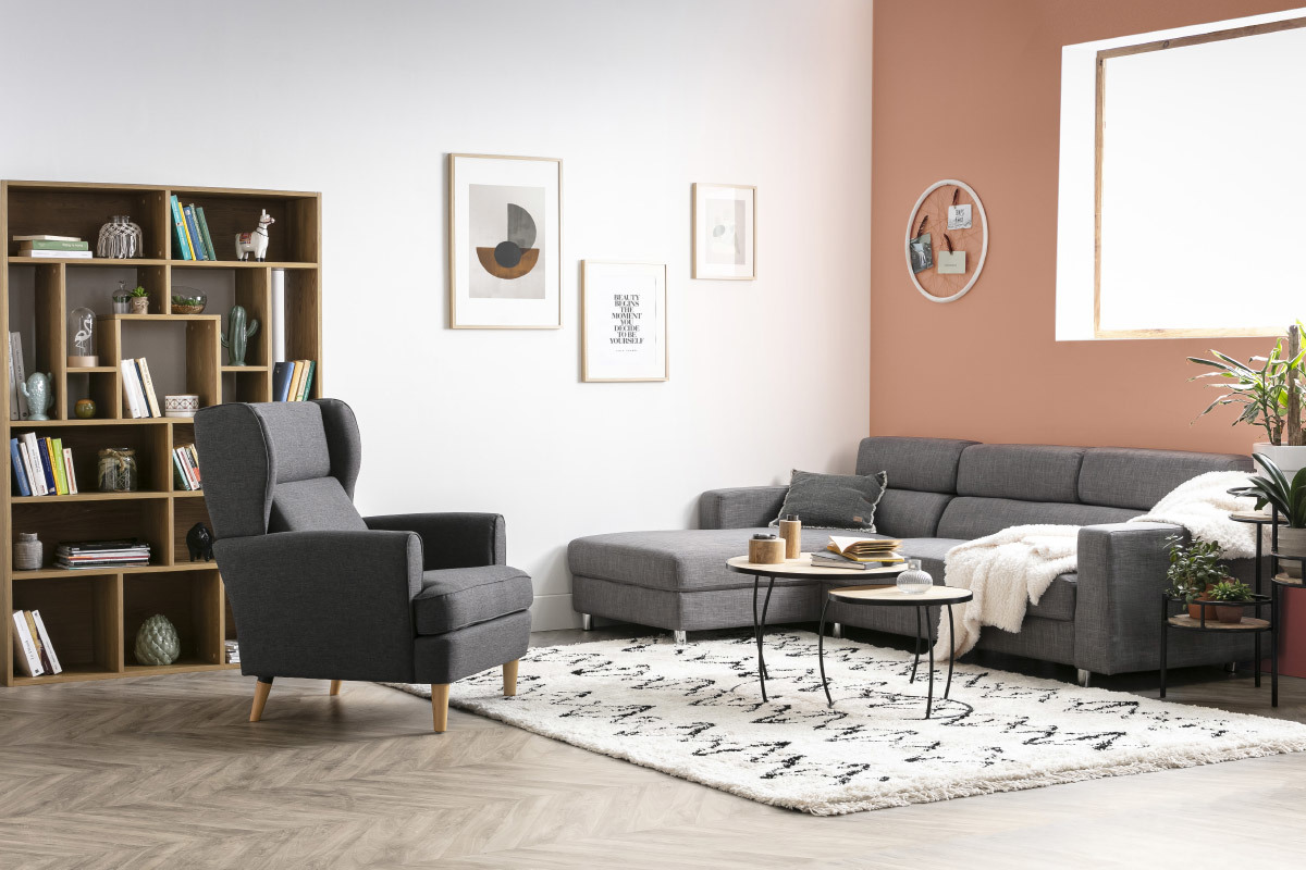 Verstellbares Design-Ecksofa (Ecke links) PORTLAND Grau