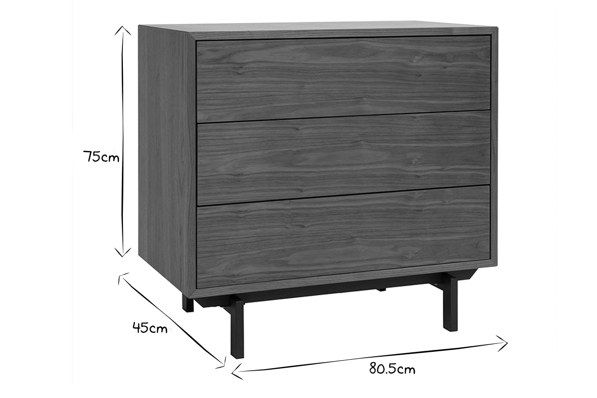 Vintage-Kommode mit drei Schubladen aus Walnuss und Metall MANNY