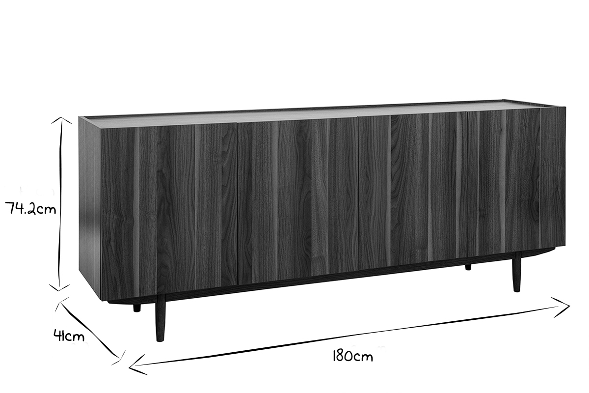 Vintage-Sideboard mit vier Tren aus dunklem Holz B180 cm SANAA