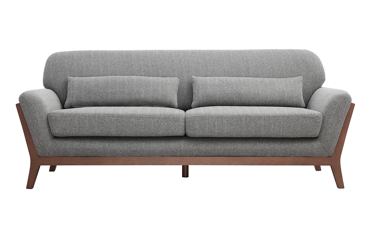 Vintage-Sofa in Grau und Nussbaum 3-Sitzer YOKO