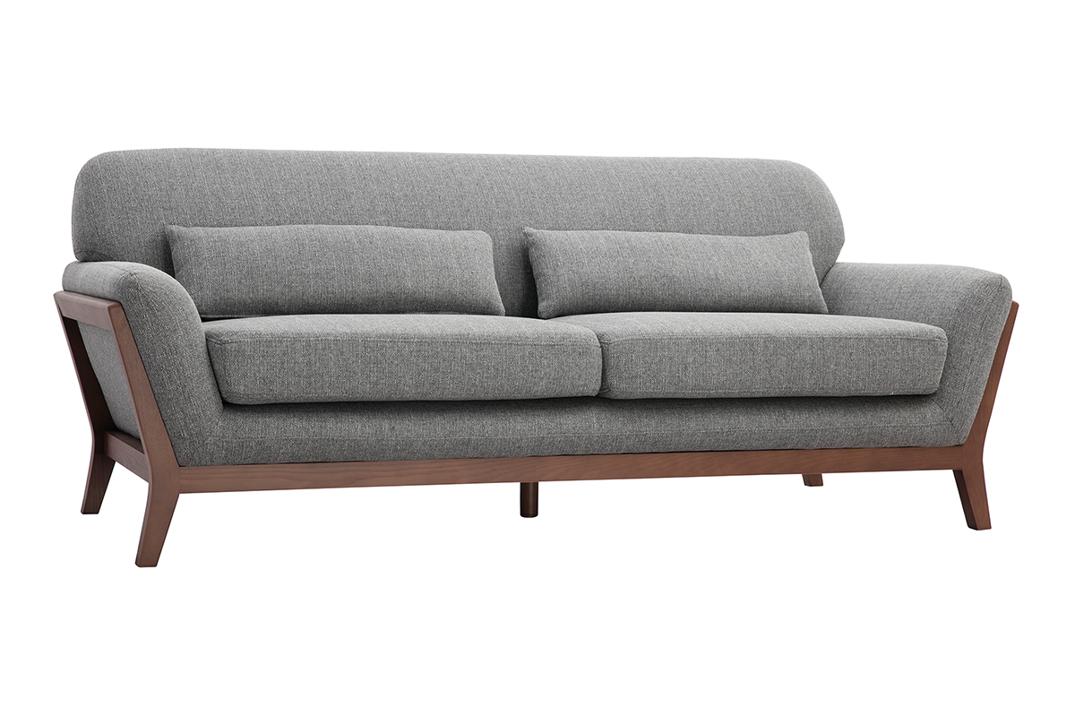 Vintage-Sofa in Grau und Nussbaum 3-Sitzer YOKO