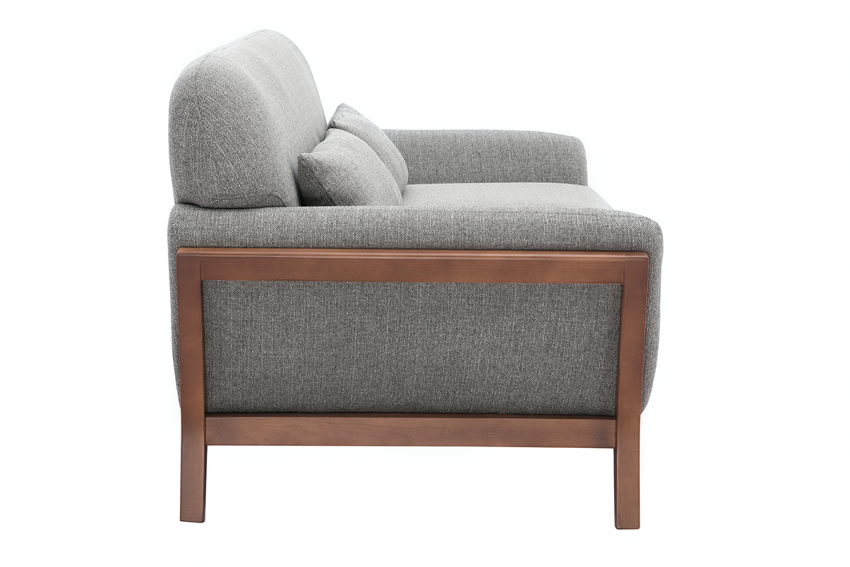 Vintage-Sofa in Grau und Nussbaum 3-Sitzer YOKO