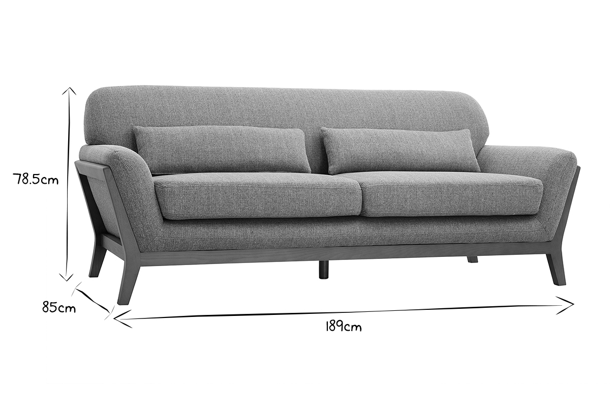 Vintage-Sofa in Grau und Nussbaum 3-Sitzer YOKO