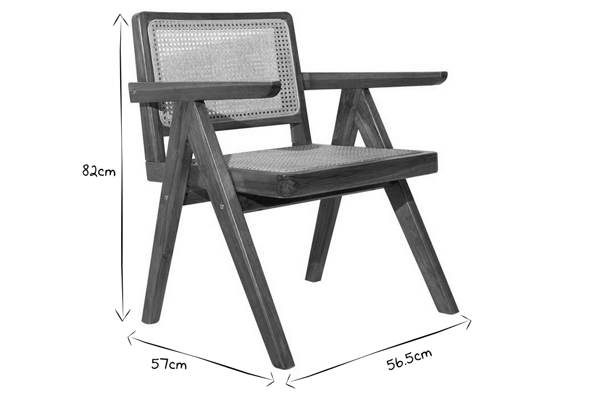 Vintage-Stuhl aus massivem Teakholz und Rattangeflecht JANNIE