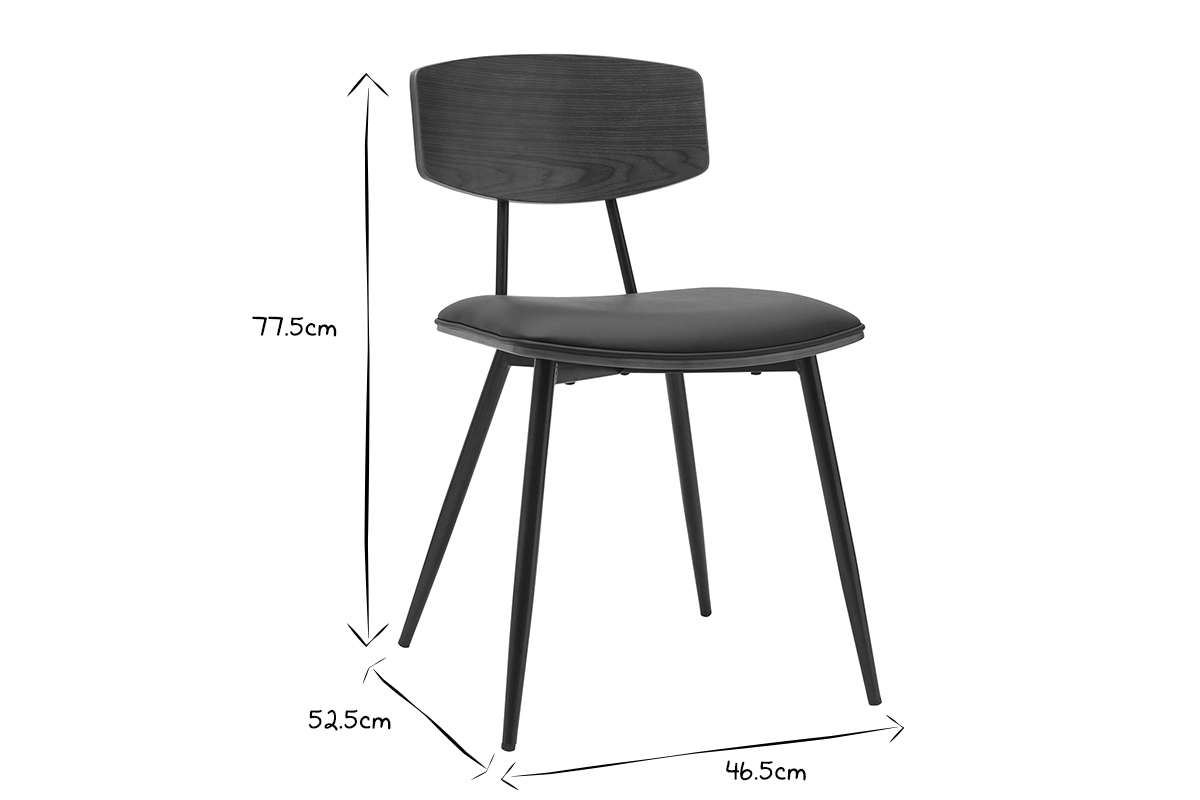 Vintage-Sthle Walnuss mit schwarzen Sitzflchen und schwarzem Metall (2er-Set) JOLINE