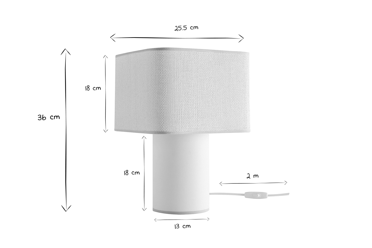 Vintage-Tischleuchte aus crufarbener Baumwolle und Lampenschirm aus gewebtem Papier H36 CUBO