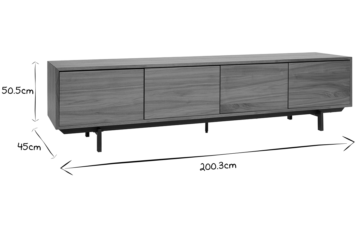 Vintage-TV-Mbel Walnuss und Metall B200 cm MANNY