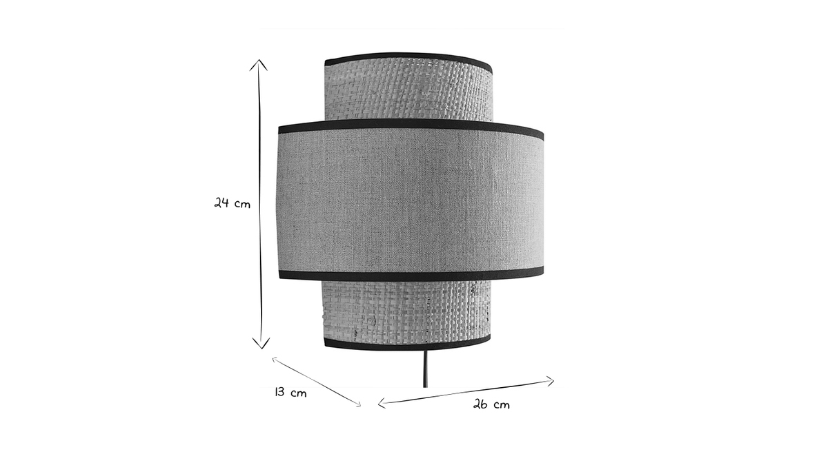 Wandleuchte aus Bast und weiem Leinen H24 cm LITCHI