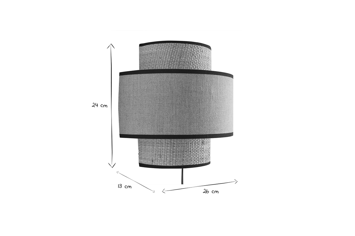 Wandleuchte aus Bast und weiem Leinen H24 cm LITCHI