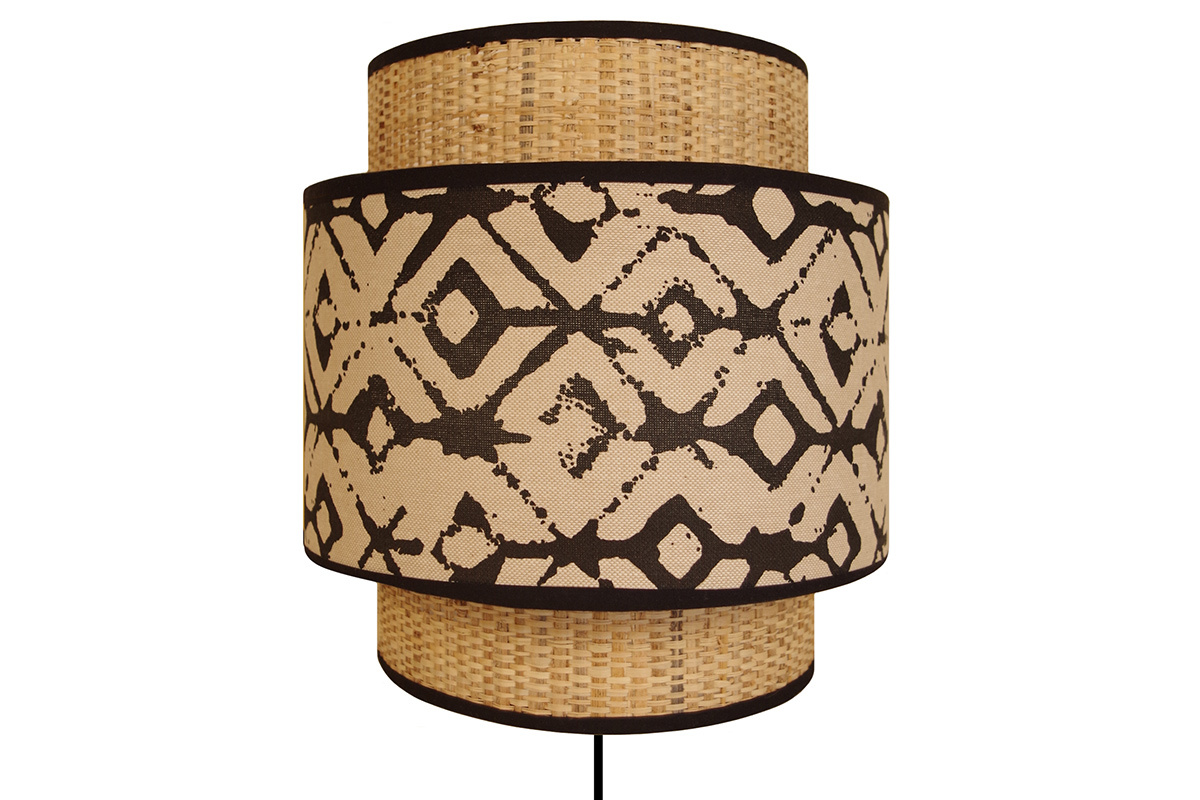 Wandleuchte aus Jute und bedrucktem Stoff beige und schwarz ZAZA