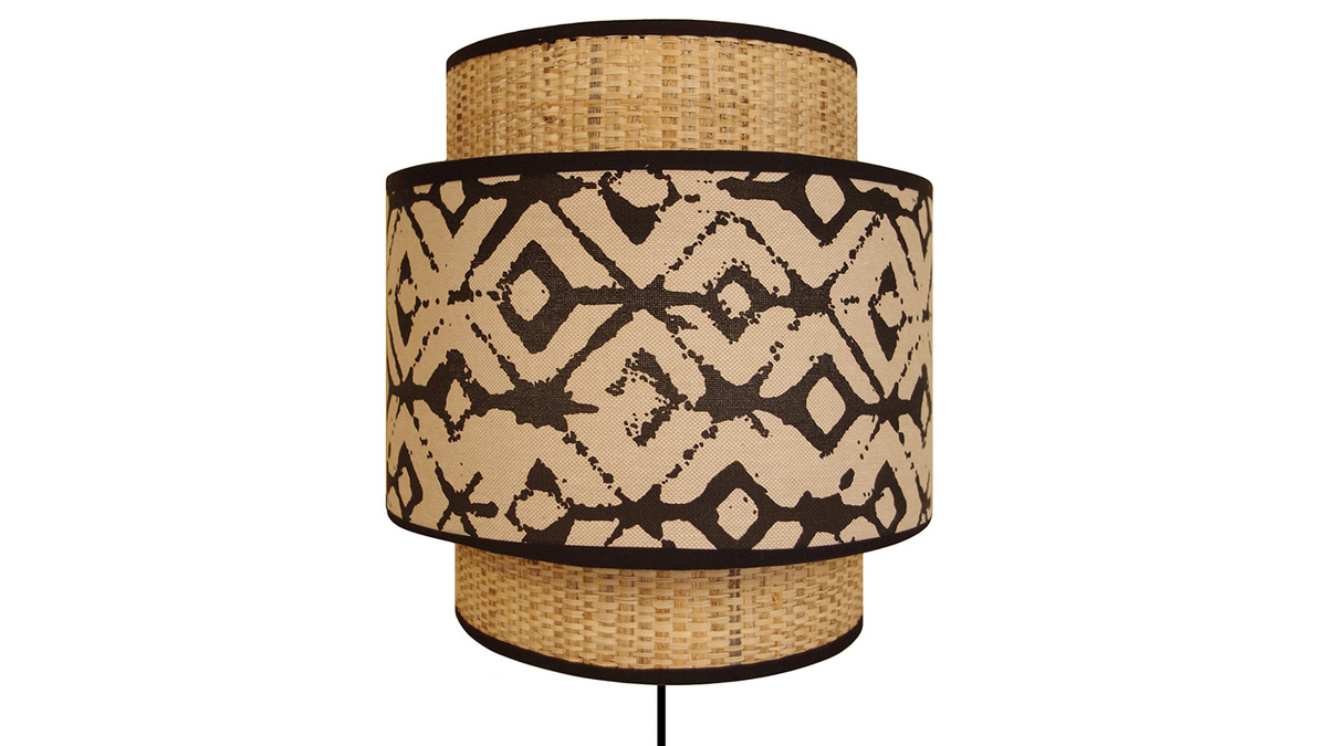 Wandleuchte aus Jute und bedrucktem Stoff beige und schwarz ZAZA