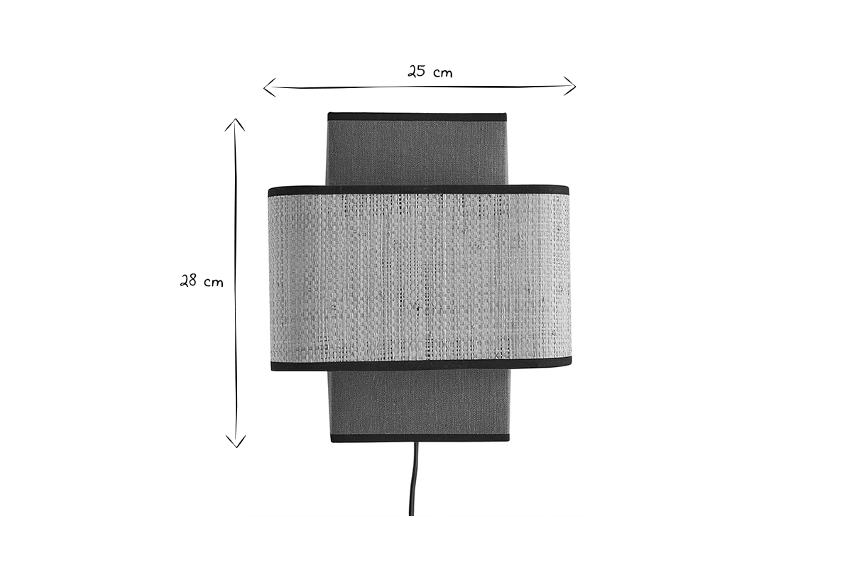 Wandleuchte aus khakifarbenem Leinen und naturfarbenem Bast H28 cm TERA
