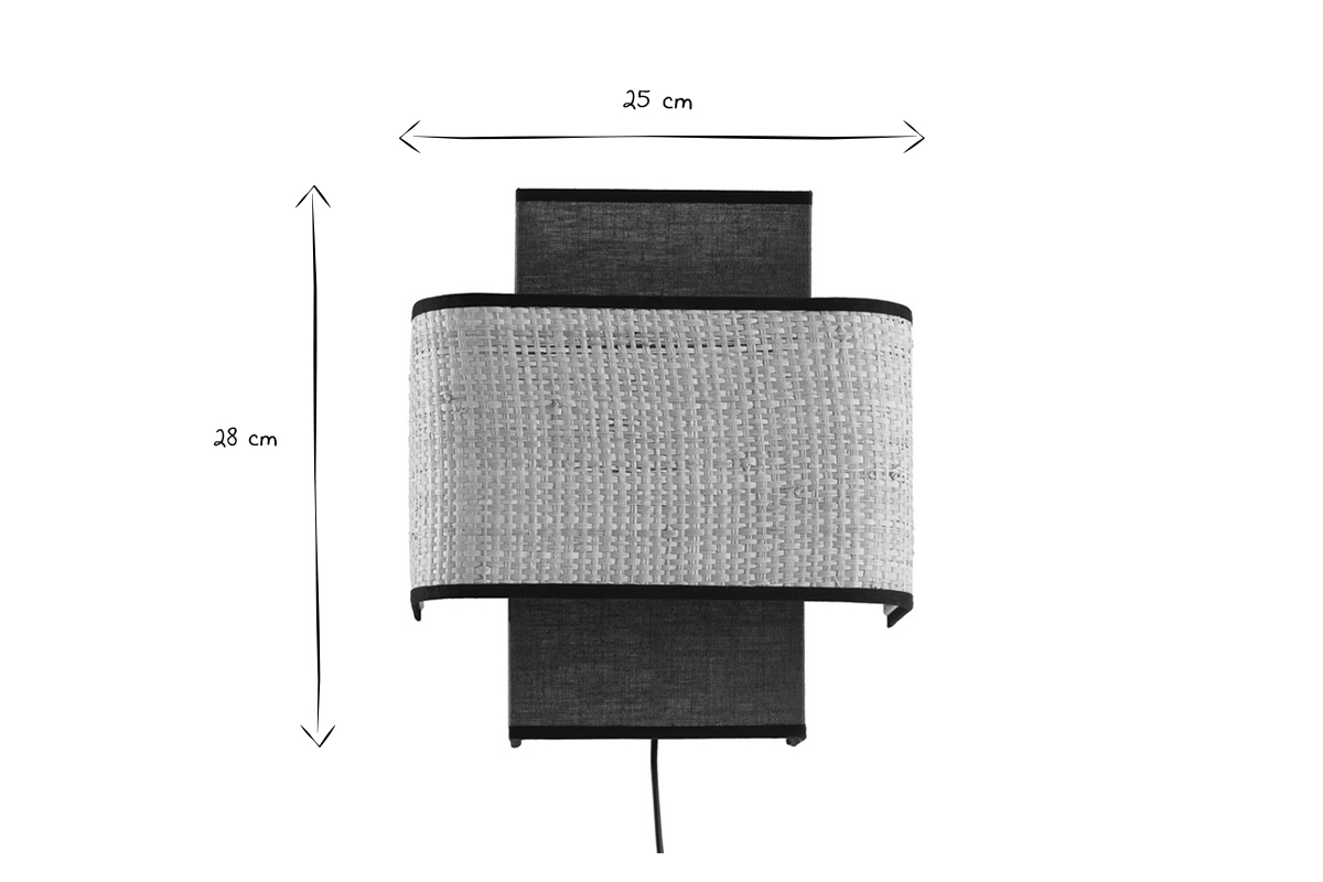 Wandleuchte aus pfauenblauem Leinen und Bast TERA