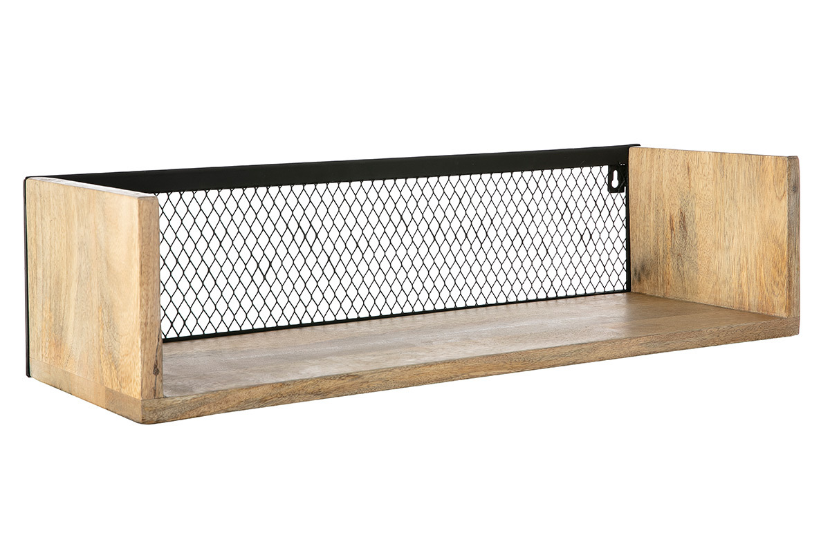 Wandregal Industrie-Stil Mangoholz und Metall 60 cm RACK