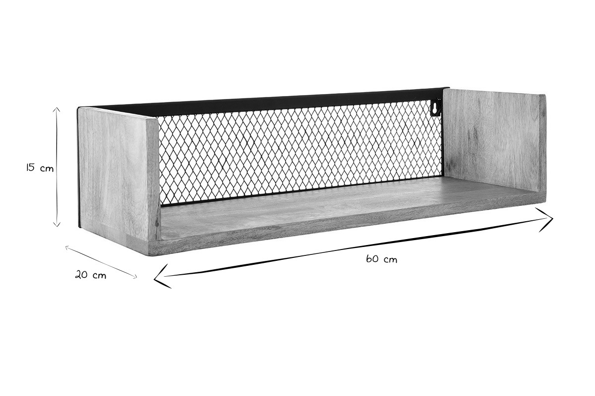 Wandregal Industrie-Stil Mangoholz und Metall 60 cm RACK