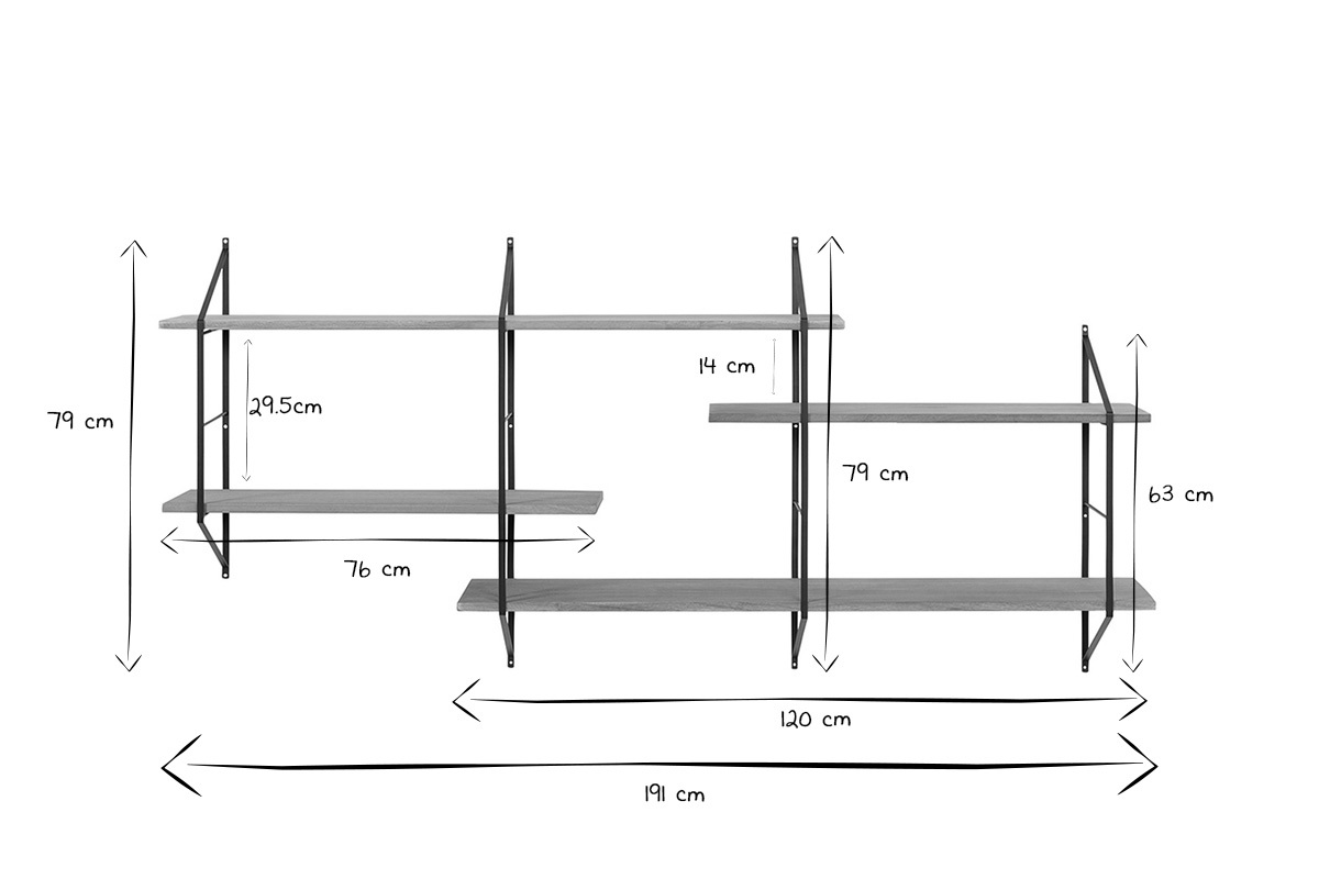 Wandregal XL Holz und Metall BRIDGE