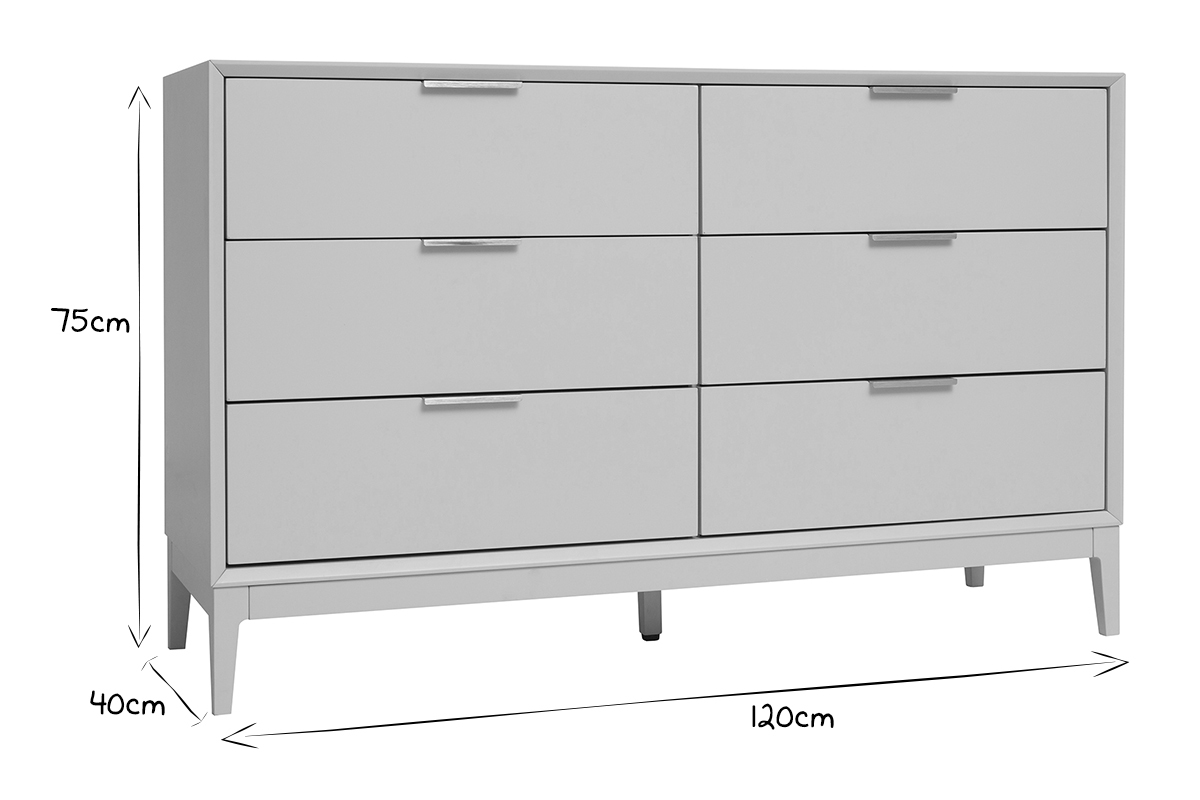 Weies mattes Sideboard mit goldenem Metall 6 Schubladen L120 cm GIANA