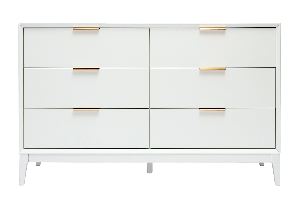 Weies mattes Sideboard mit goldenem Metall 6 Schubladen L120 cm GIANA