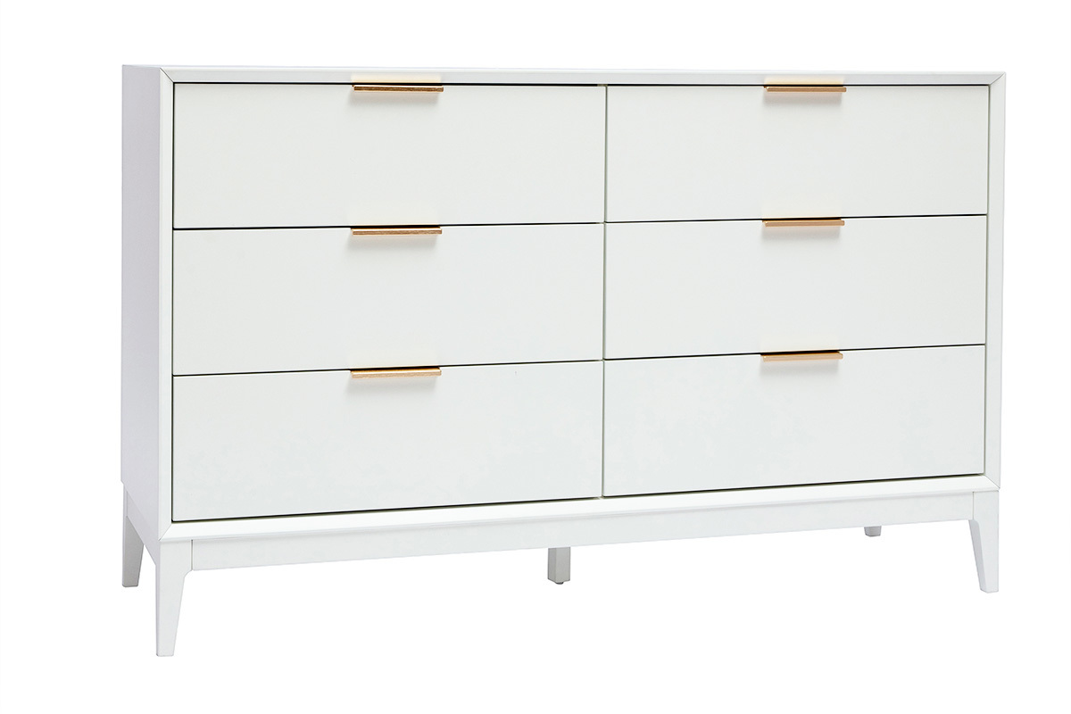 Weies mattes Sideboard mit goldenem Metall 6 Schubladen L120 cm GIANA