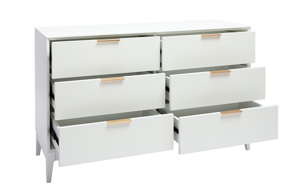 Weies mattes Sideboard mit goldenem Metall 6 Schubladen L120 cm GIANA