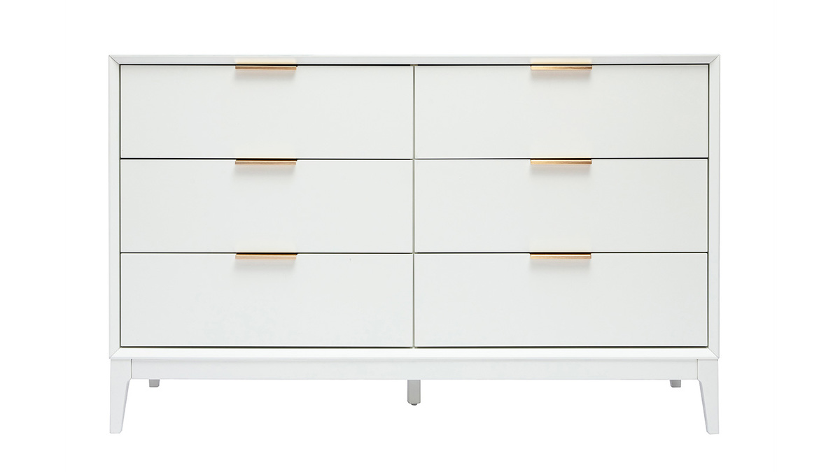 Weies mattes Sideboard mit goldenem Metall 6 Schubladen L120 cm GIANA