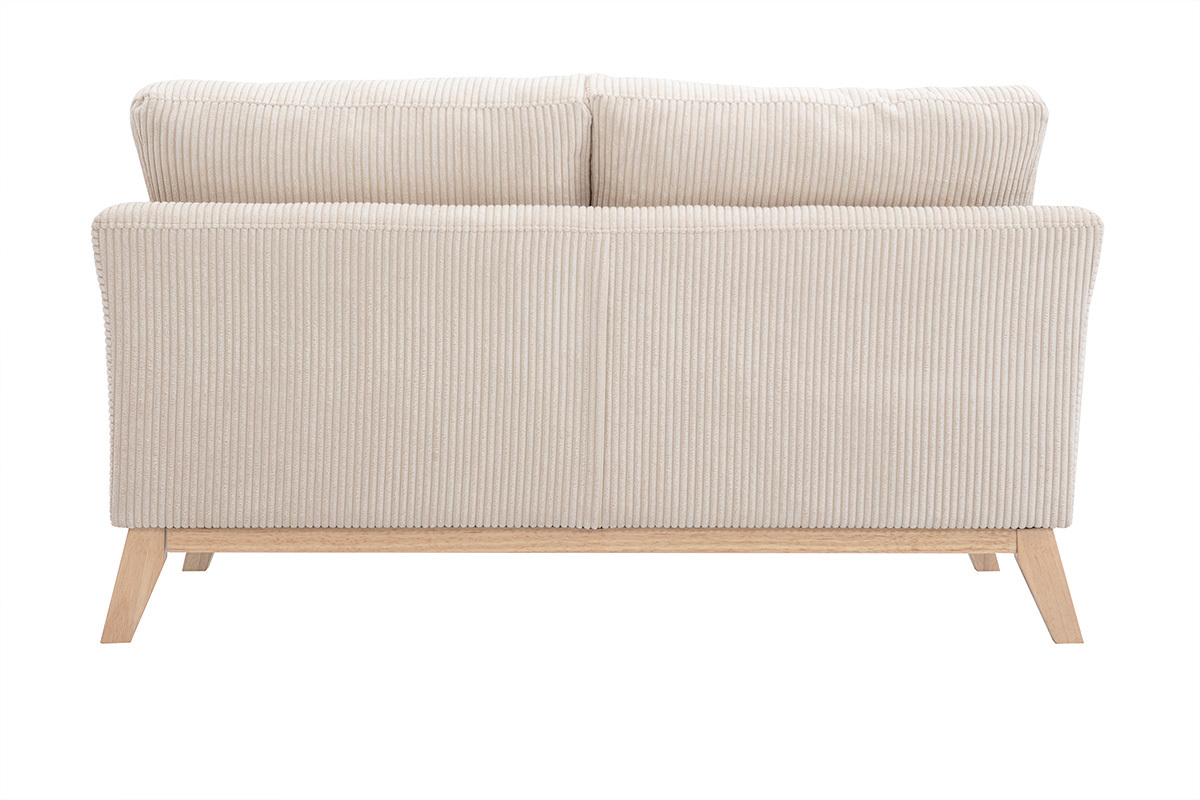 Zweisitzer skandinavisches Sofa mit abnehmbarem Bezug aus samtigem Rippstoff und hellem Holz OSLO